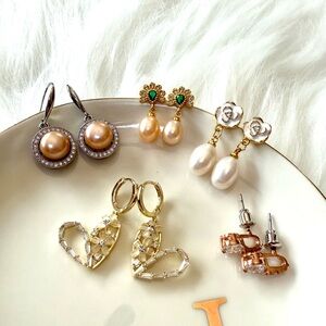 #2 Five pairs of Pearl and Crystal Earrings Set